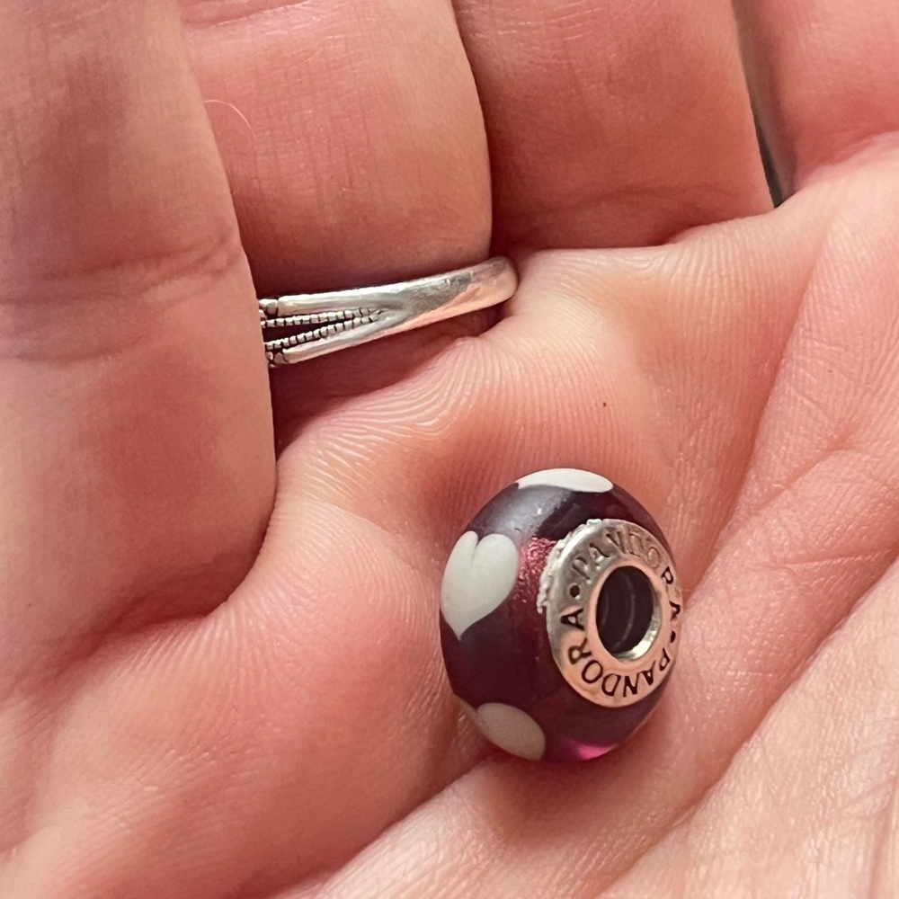 Authentic Pandora Purple Heart Murano Glass Bead Charm 925 ALE Retired